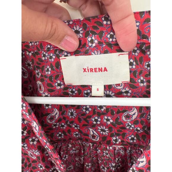Xirena Sadie Snap Button Down Cotton Balloon Sleeve Floral V Neck Blouse Small - Picture 6 of 6